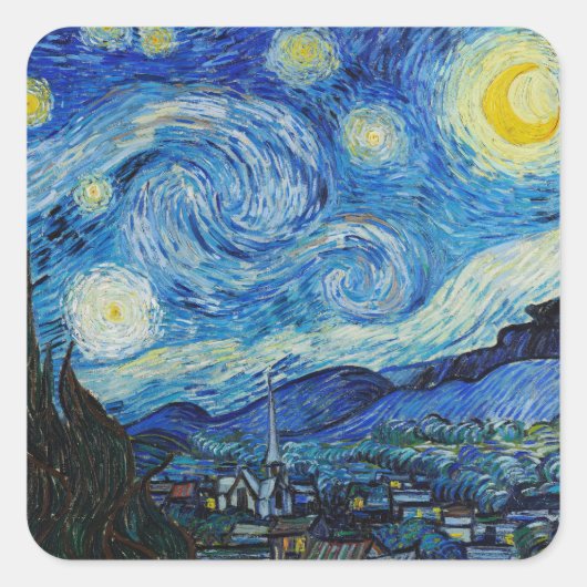 The Starry Night - Vincent Van Gogh Vierkante Sticker (Voorkant)