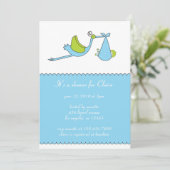 The Stork Boy Baby shower Invitation Kaart (Staand voorkant)