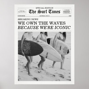 The Surf Times Krant Wij Beheersen de Golven Poster