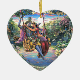 The Swing Pastime - Radha en Krishna Keramisch Ornament