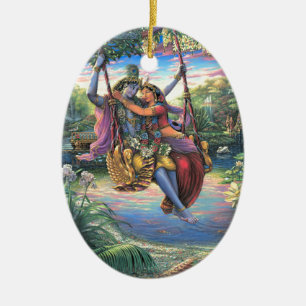 The Swing Pastime - Radha en Krishna Keramisch Ornament