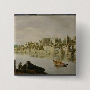 The Thames at Westminster Stairs, c.1630 (olie op  Vierkante Button 5,1 Cm