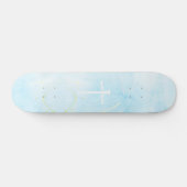 The Three Nails Cross Blue Marble Christian Skateboard (Horizontaal)