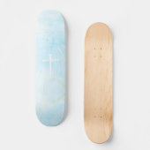 The Three Nails Cross Blue Marble Christian Skateboard (Voorkant)