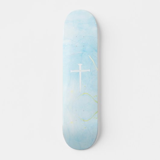 The Three Nails Cross Blue Marble Christian Skateboard (Voorkant)
