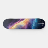 The Three Nails Cross Purple Galaxy Christian Skateboard (Horizontaal)
