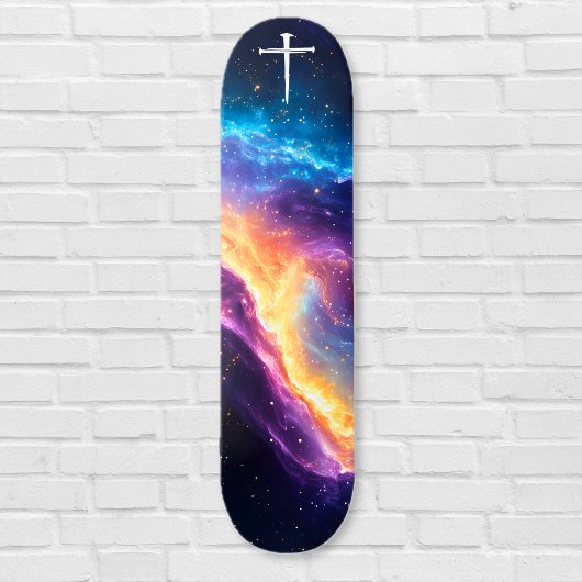 The Three Nails Cross Purple Galaxy Christian Skateboard