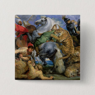The Tiger Hunt, c.1616 Vierkante Button 5,1 Cm