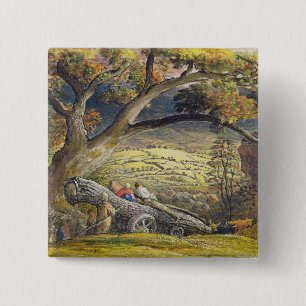 The Timber Wain, c.1833-34 (w/c & gouache op papie Vierkante Button 5,1 Cm