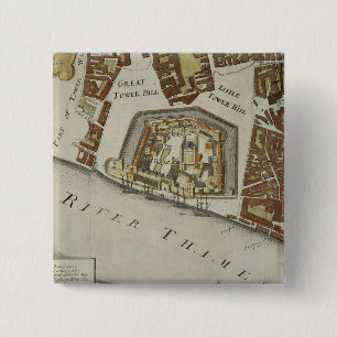 The Tower and St. Catherine's, detail van de Tower Vierkante Button 5,1 Cm
