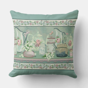 Thé Turquoise vintage et oreiller à lancer Rose