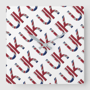 The UK Union Jack British Flag Typography Pattern Vierkante Klok