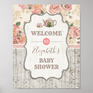 Thé vintage Fleur Baby shower Affiche de bienvenue