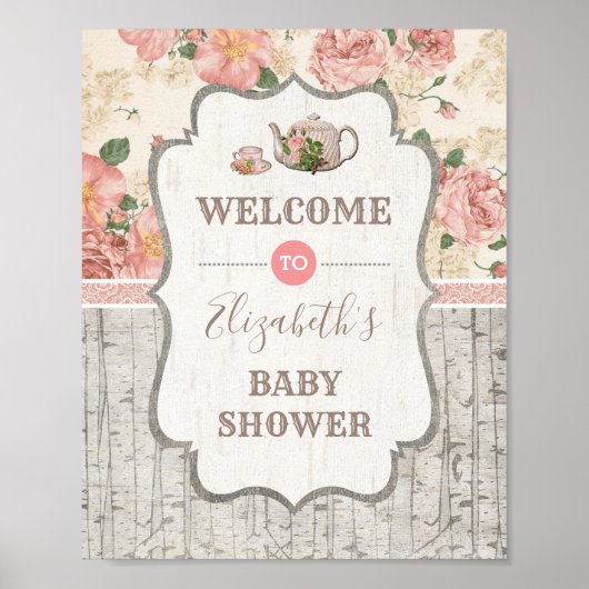 Thé vintage Fleur Baby shower Affiche de bienvenue (Devant)