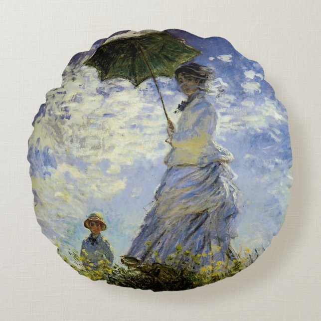 The Walk, Lady met Parasol Rond Kussen (Voorkant)