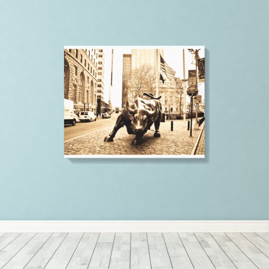 "The Wall Street Bull" Canvas Afdruk (Insitu (Houten vloer))