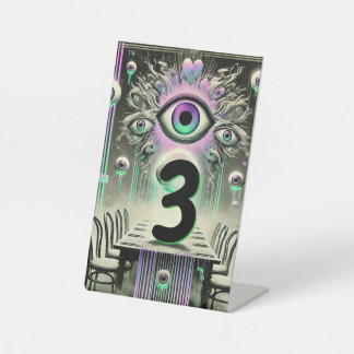 👁️ "The Watchful Table" Weirdcore Tafelnummer 👁 Reclamebord Met Voetstuk