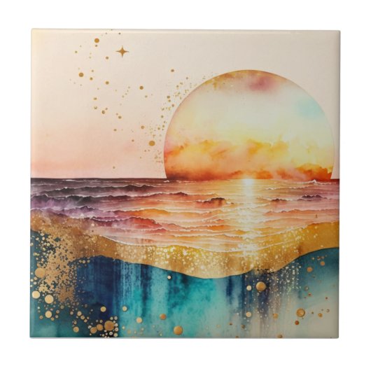 The Watercolor Beach Serie Ontwerp 3 Tegeltje (Voorkant)