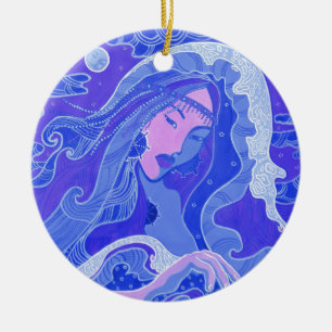 The Wave, Mermaid, Asian Girl, blauw & roze Keramisch Ornament