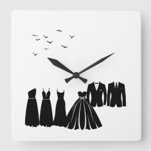 The Wedding Party: Charming Silhouettes Wandklok Vierkante Klok