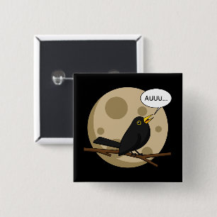 The Werebird - Blackbird Howling at the Moon Comic Vierkante Button 5,1 Cm