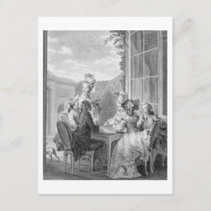 The Whist Party, 1783, gegraveerd door Jean Dambru Uitnodiging Briefkaart