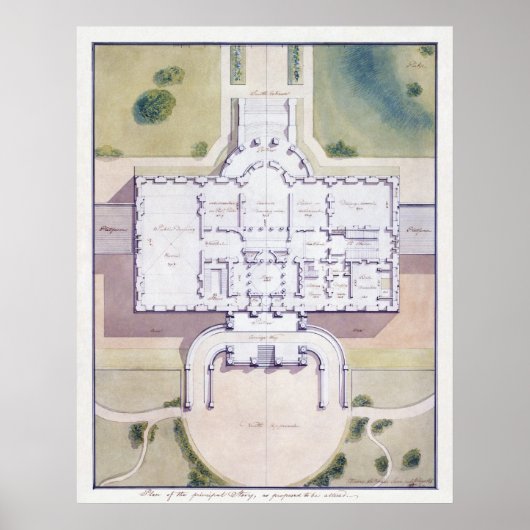 The White House Washington D.C. Architecture Plan Poster (Voorkant)
