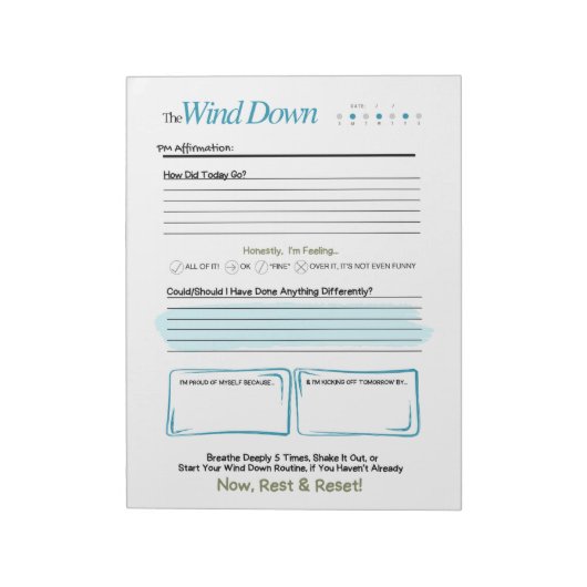 The WIND DOWN – 5-Minute Evening Journal Notepad Notitieblok (Gedraaid)