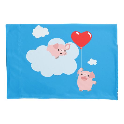 The Wings of Love (Cute Cartoon Pigs) Kussensloop (Voorkant)