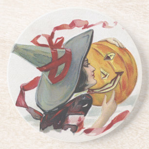 The Witch's Kiss: een Jack of Lantern op Halloween Zandsteen Onderzetter