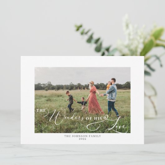 The Wonders of zijne Love Photo Script Snowy Feestdagenkaart (Staand voorkant)