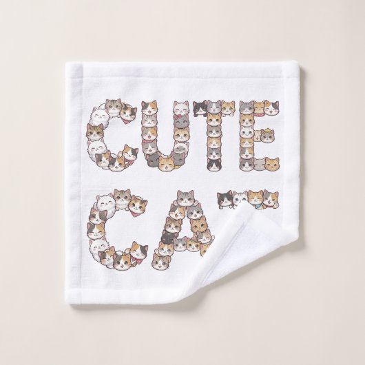 The words "CUTE CAT" are made using cat faces (Gant de toilette)