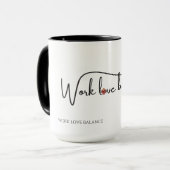 The WORK LOVE BALANCE script w/compass heart mini Mok (Voorkant links)