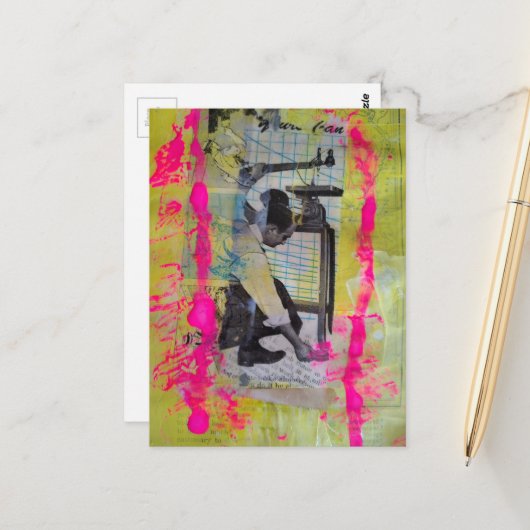 The Working Men Mixed Media Collage Briefkaart (Voorkant / Achterkant in situ)