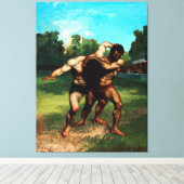 The Wrestlers by Gustave Courbet (1853) Canvas Afdruk (Insitu (Houten vloer))