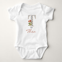 Thea name openbaart Floral Letter T Pink Bloemenme Romper