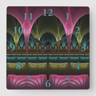 Theater of Fantasy, Abstract Colorful Fractal Art Vierkante Klok