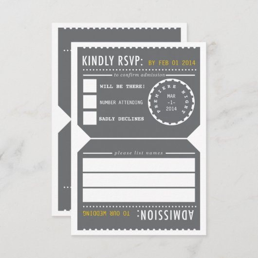 theater Ticket RSVP in grijs en geel (Voorkant / Achterkant)