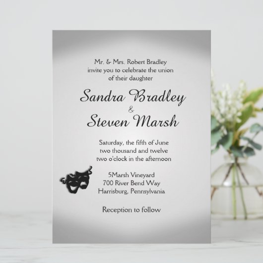 Theater Wedding Silver Uitnodiging (Staand voorkant)