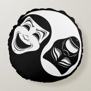 Theater Yin Yang Design - Comedy en Tragedy Masks Rond Kussen