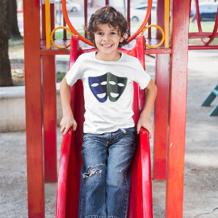 Theatermaskers blauw en groen t-shirt