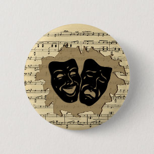 Theatermaskers en Antiek muziek Ronde Button 5,7 Cm