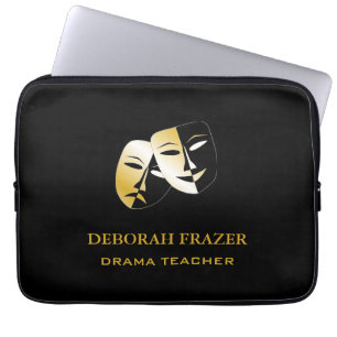 Theatermaskers silhouet zwart laptop sleeve
