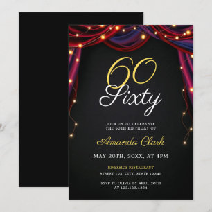 Theatrale rode gordijnen met lichten 60e verjaarda kaart