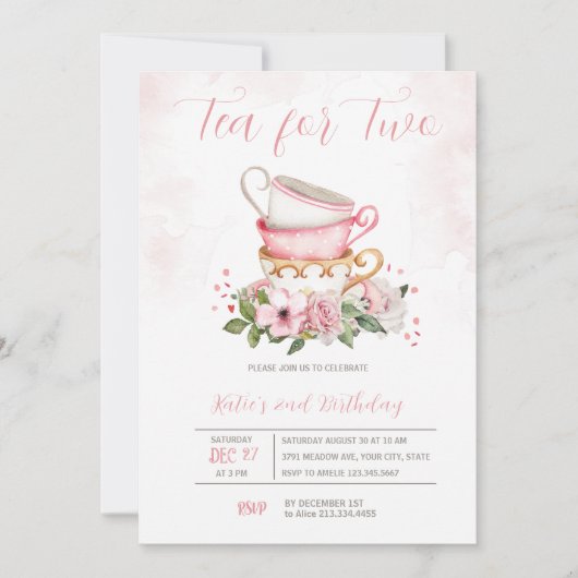 Thee 2e verjaardag Bloemen Uitnodiging (Voorkant)