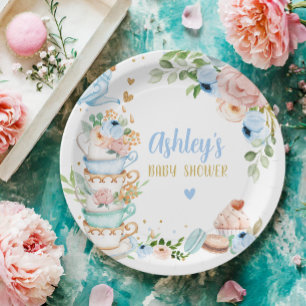Thee Baby shower Blue Bloemenmeisje Baby brouwt Papieren Bordje