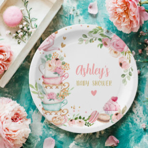 Thee Baby shower Roze Bloemenmeisje Baby is Brouwe Papieren Bordje