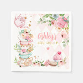 Thee Baby shower Roze Bloemenmeisje Baby is Brouwe Servet (Voorkant)