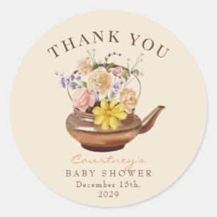  thee   Bloemen Baby shower Favor Ronde Sticker