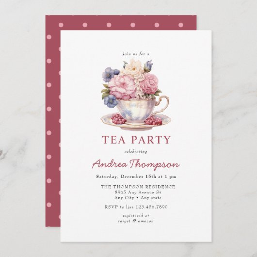 thee | Bloemen Tea Party Kaart (Voorkant / Achterkant)